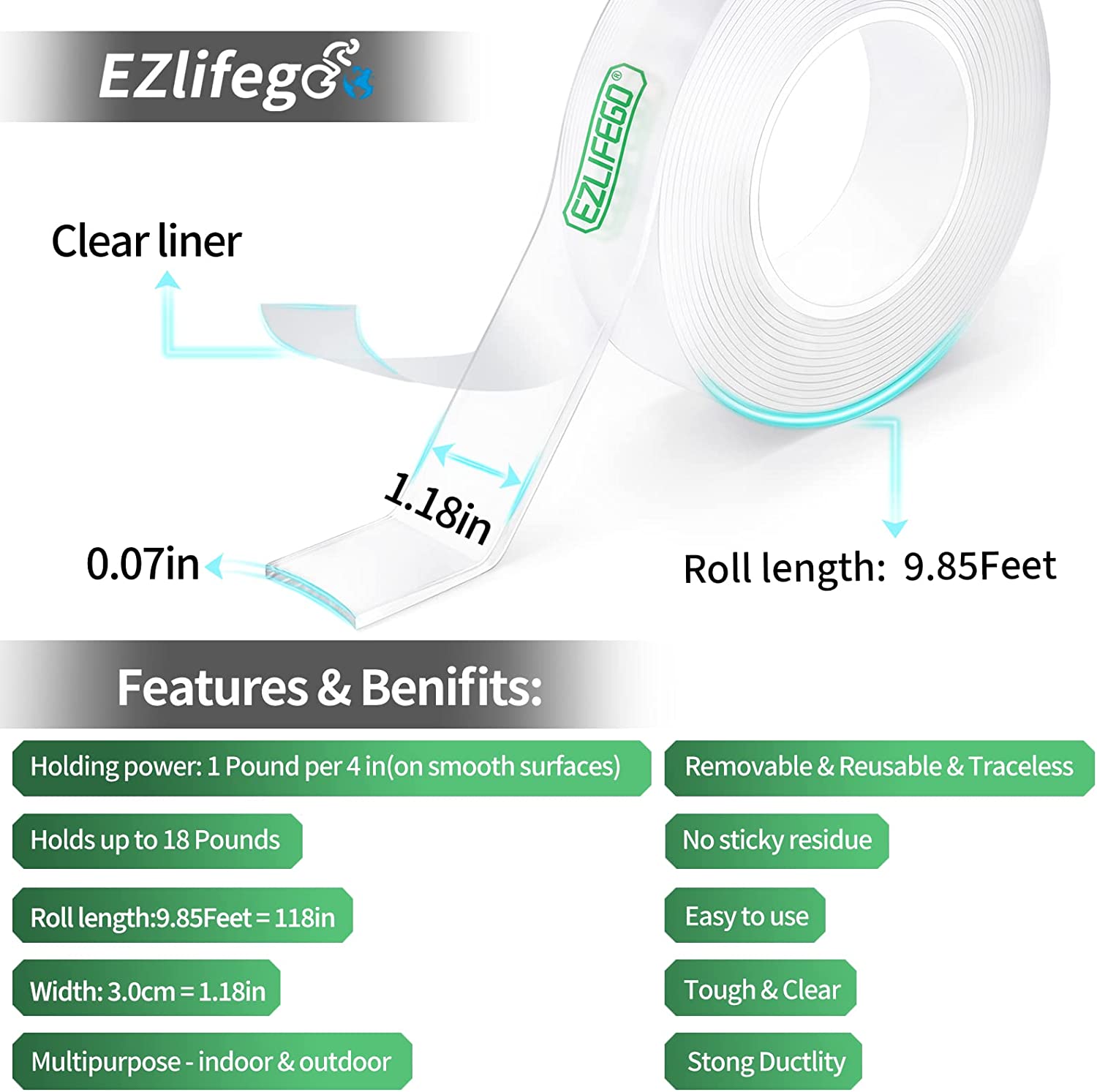 EZlifego Double Sided Tape Heavy Duty for Household (9.85FT