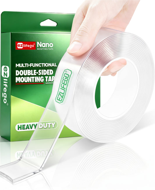 EZlifego Heavy Duty Invisible Bond Nano Double Sided Mounting Tape, 9.85FT Nano-Tech, Holds up to 72 lbs, All-Purpose, Instant Hold, Industrial-Strength Adhesive, Indoor & Outdoor Decor,Back to School