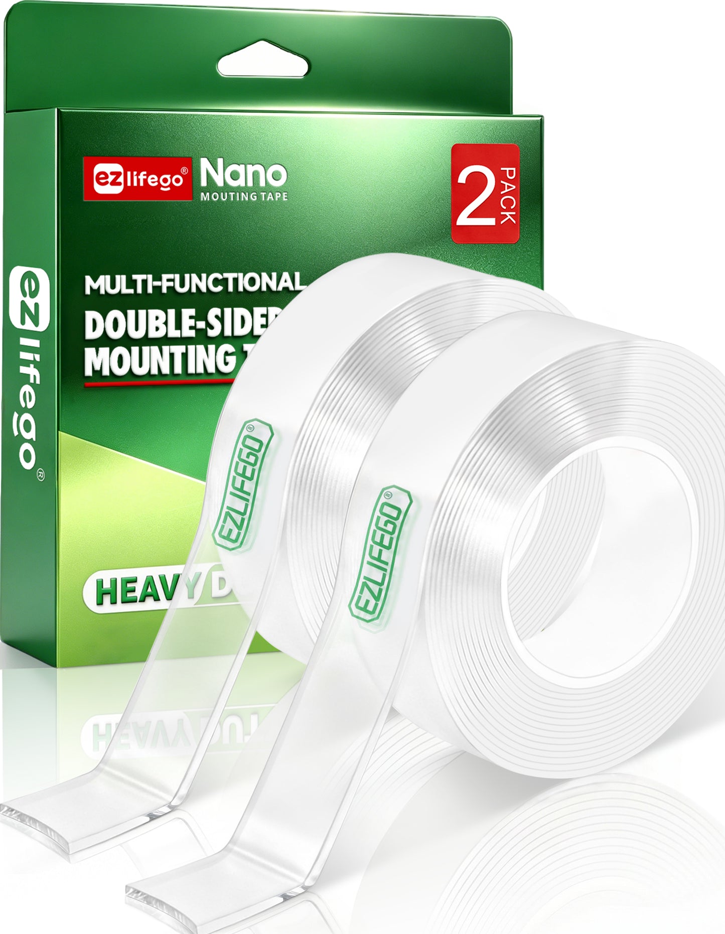 EZlifego Heavy Duty Invisible Bond Nano Double Sided Mounting Tape, 2-Pack 396 inch Extra-Large, Nano-Tech, Holds up to 72lbs, All-Purpose, Instant Hold, Industrial-Strength, Indoor & Outdoor Decor